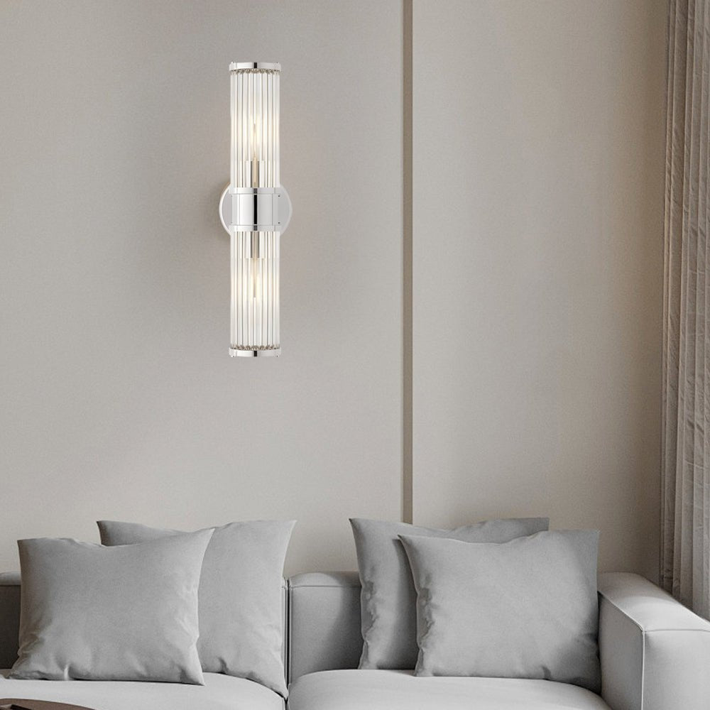 Contemporary Chrome Gold Wall Sconce with Clear Glass Cylinder Shade