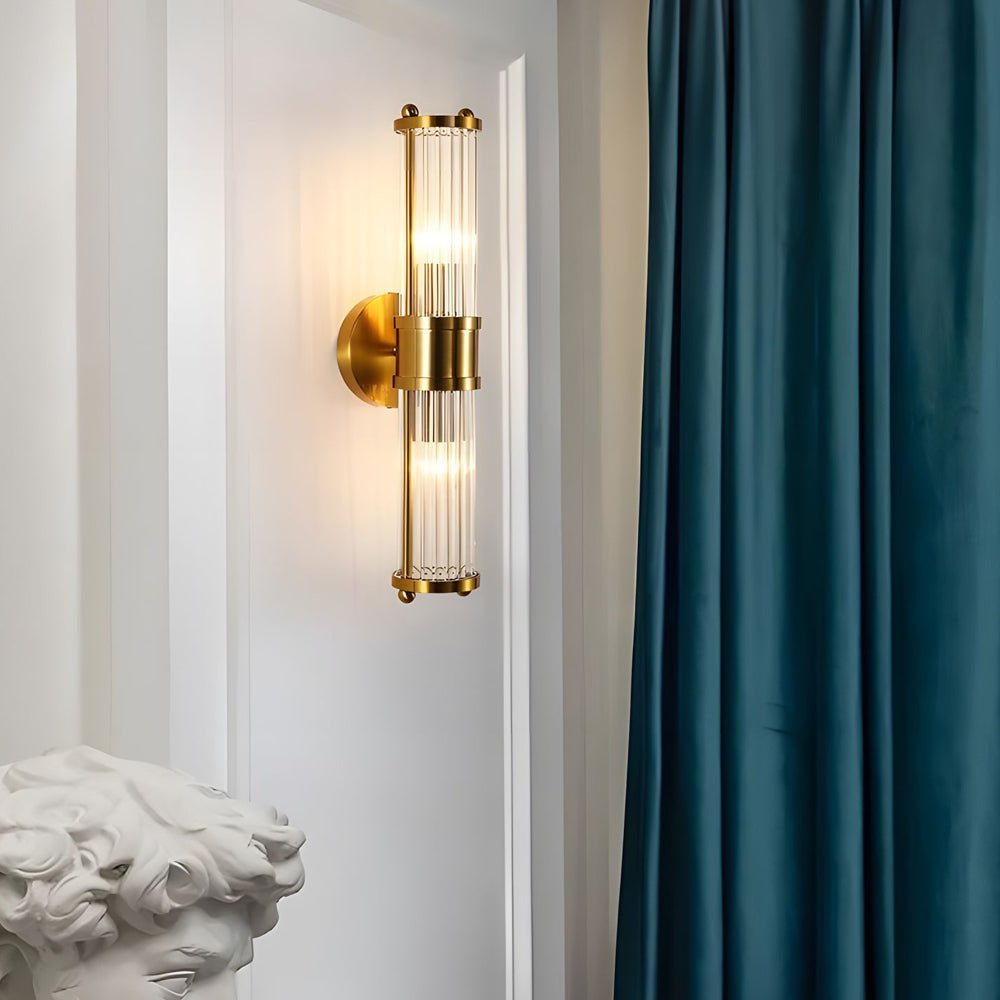 Contemporary Chrome Gold Wall Sconce with Clear Glass Cylinder Shade