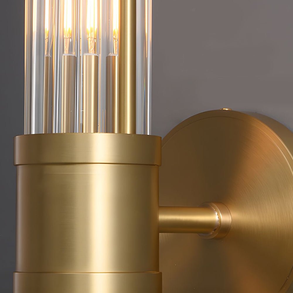 Contemporary Chrome Gold Wall Sconce with Clear Glass Cylinder Shade