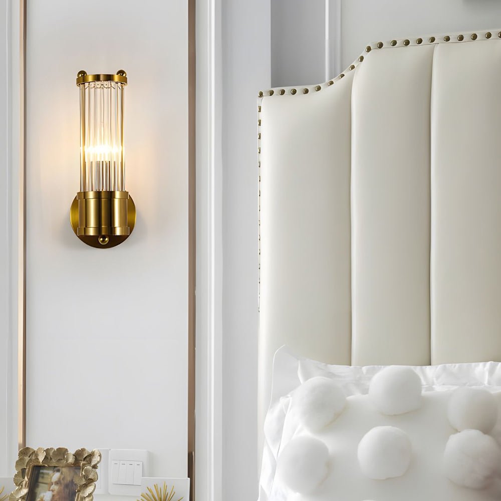 Contemporary Chrome Gold Wall Sconce with Clear Glass Cylinder Shade