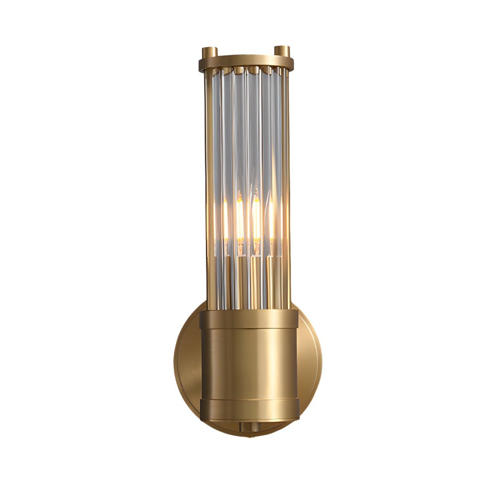 Contemporary Chrome Gold Wall Sconce with Clear Glass Cylinder Shade