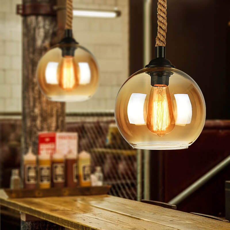 Vintage Glass and Metal Rope Pendant Light Fixture for Living Room