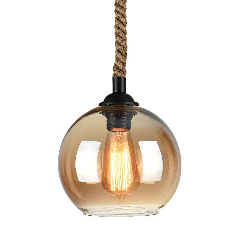 Vintage Glass and Metal Rope Pendant Light Fixture for Living Room