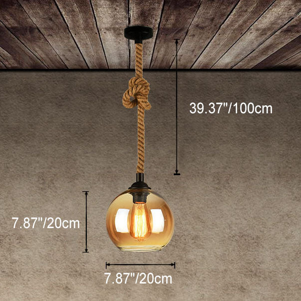 Vintage Glass and Metal Rope Pendant Light Fixture for Living Room