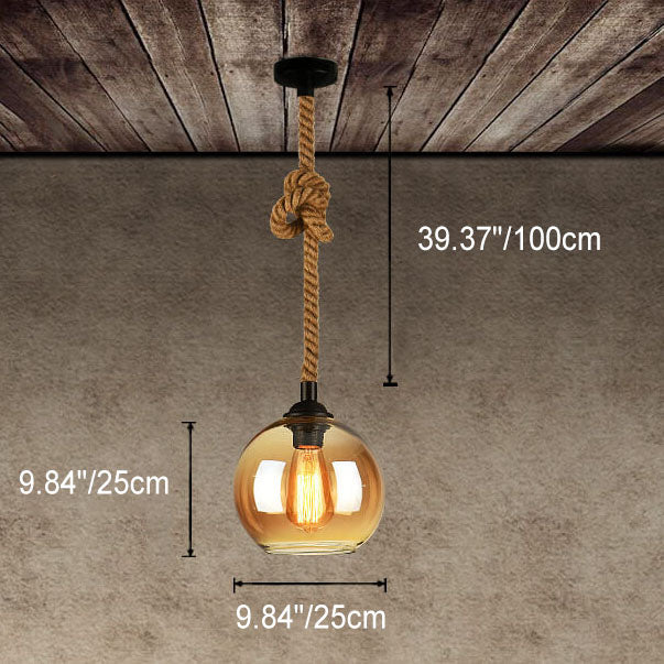 Vintage Glass and Metal Rope Pendant Light Fixture for Living Room