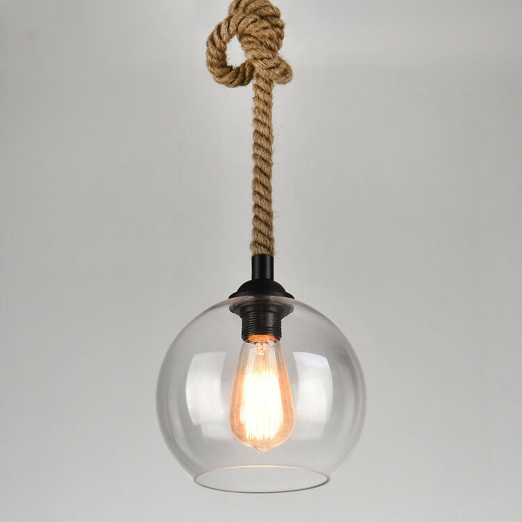 Vintage Glass and Metal Rope Pendant Light Fixture for Living Room
