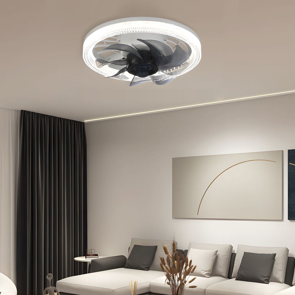 Contemporary White LED Flush Mount Ceiling Fan with 7 Blades, 12.2 in.