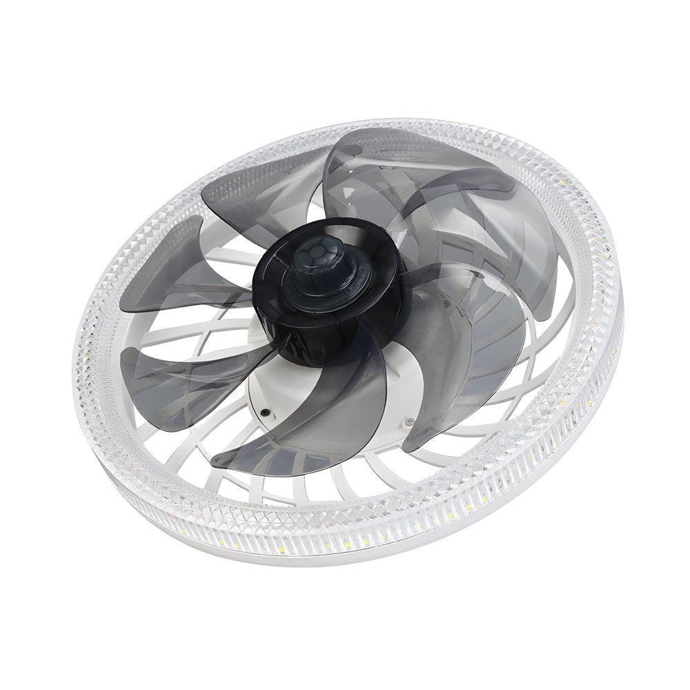 Contemporary White LED Flush Mount Ceiling Fan with 7 Blades, 12.2 in.
