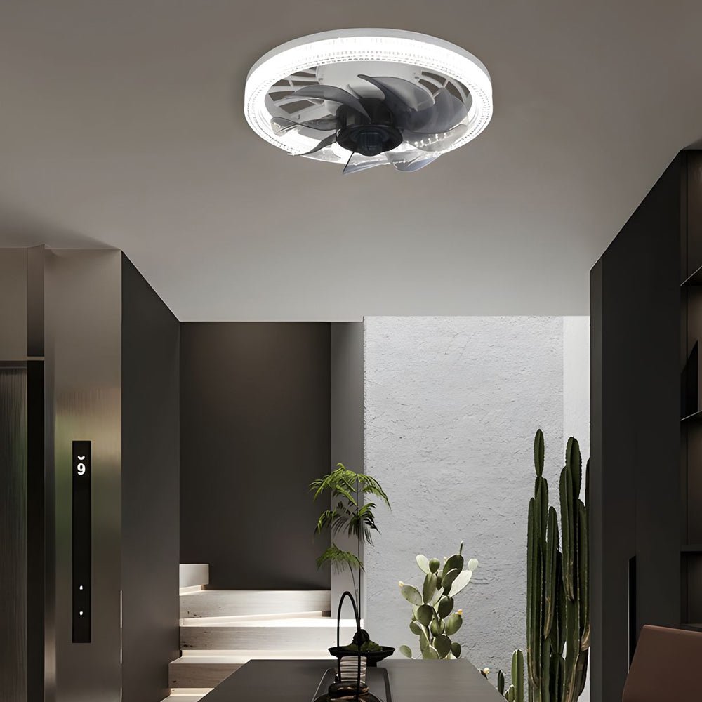Contemporary White LED Flush Mount Ceiling Fan with 7 Blades, 12.2 in.