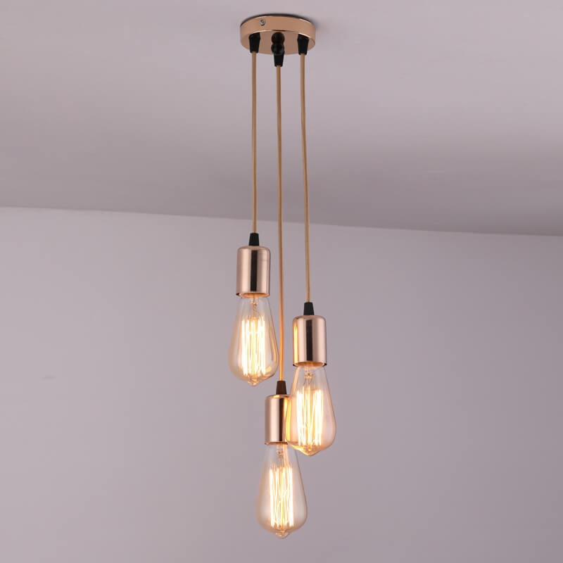 Vintage Industrial Black Wrought Iron 3-Light Round Chandelier for Dining Room