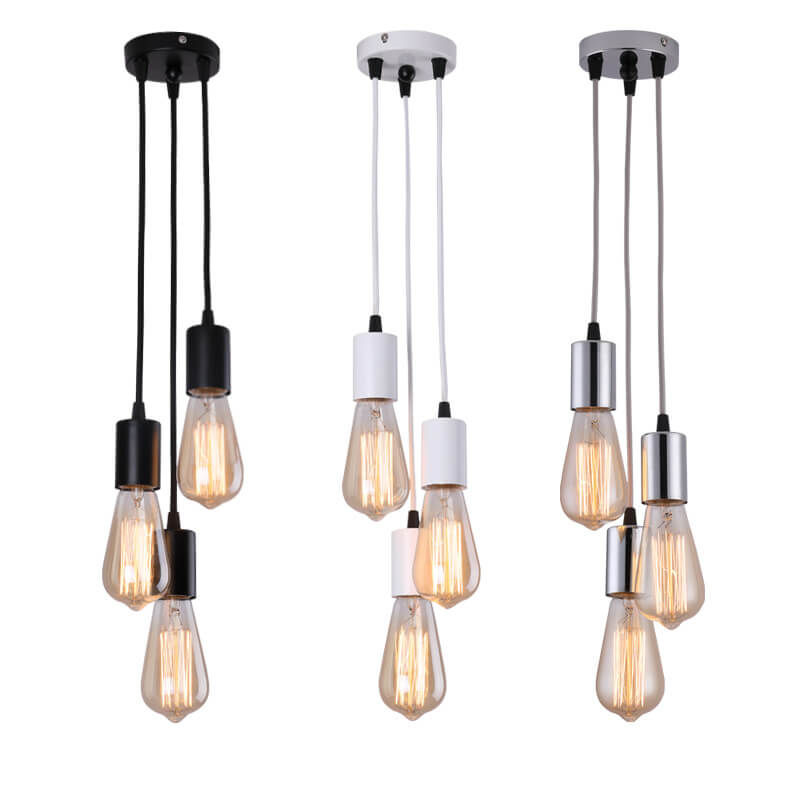 Vintage Industrial Black Wrought Iron 3-Light Round Chandelier for Dining Room