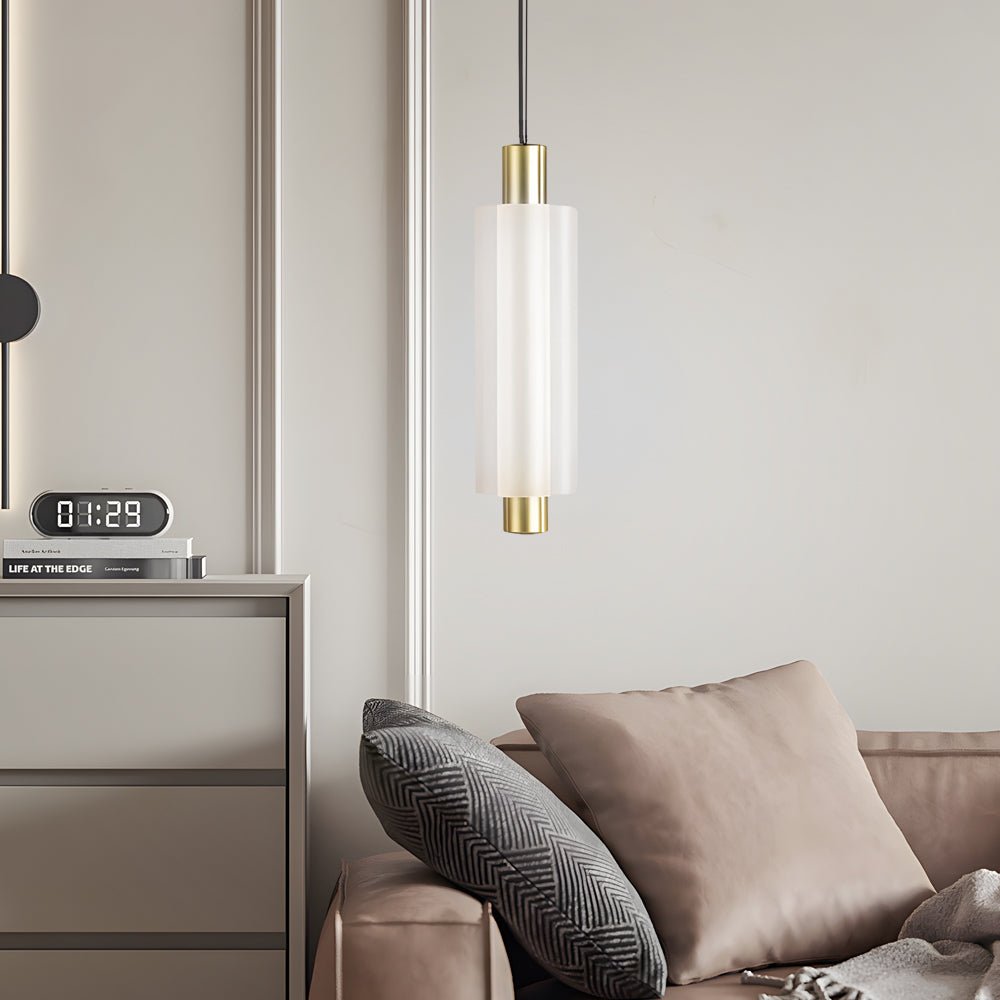 Modern Acrylic Cylinder Pendant Light Fixture in Gold/Black for Home Decor