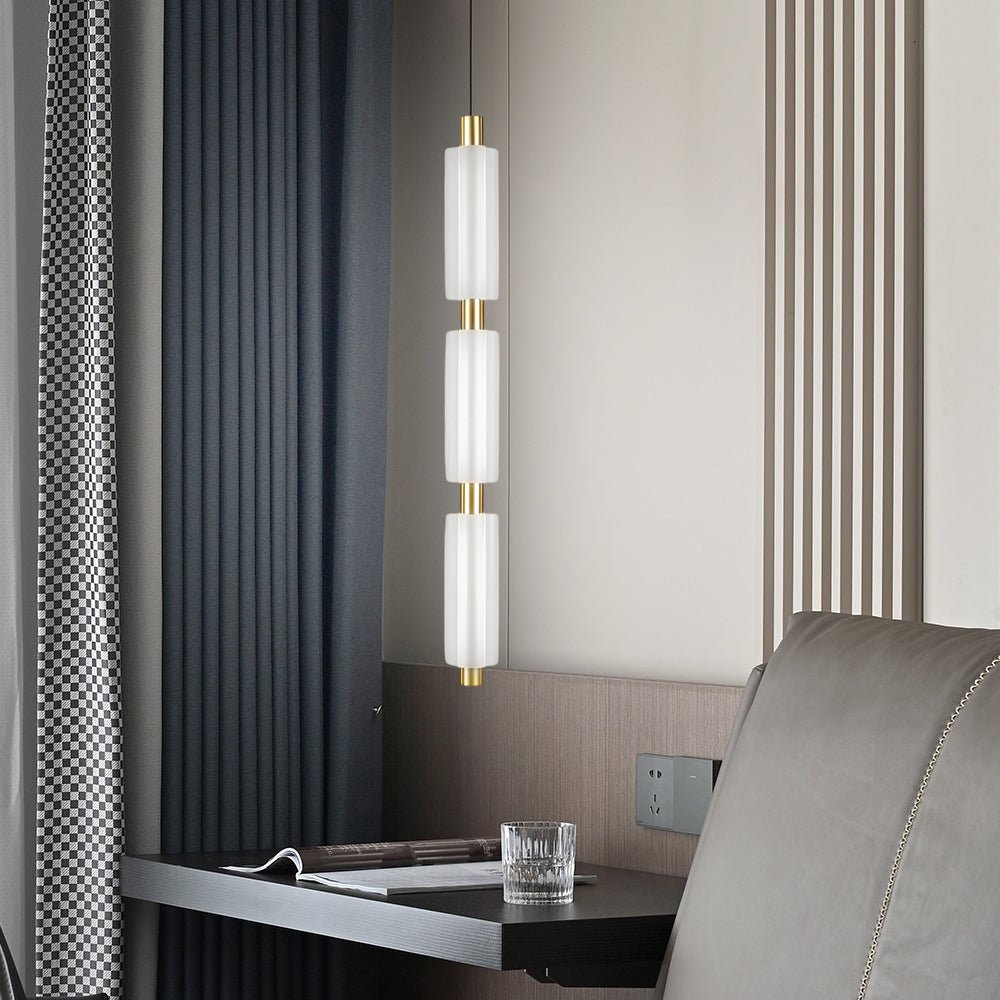 Modern Acrylic Cylinder Pendant Light Fixture in Gold/Black for Home Decor