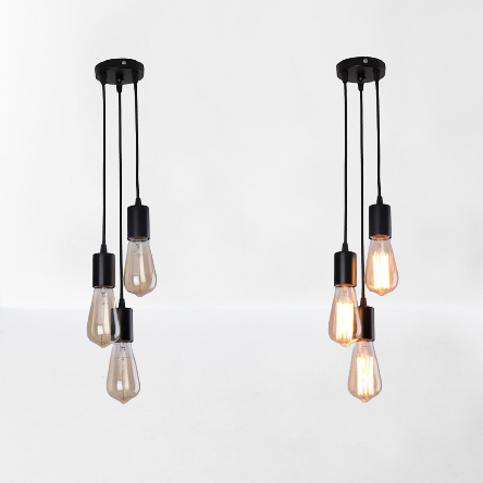 Vintage Industrial Black Wrought Iron 3-Light Round Chandelier for Dining Room