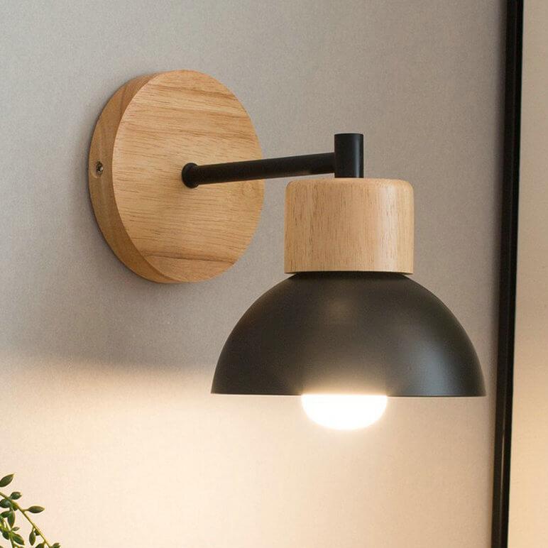 Nordic Style Wood and Metal 1-Light Wall Sconce for Living Room Decor