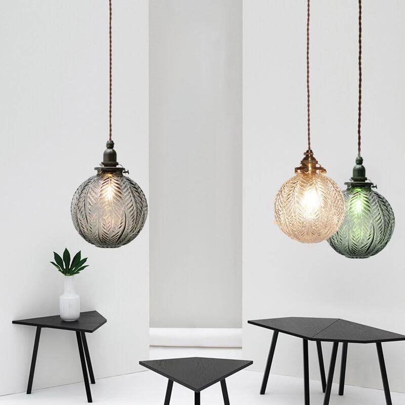 Vintage Style Lotus Pattern Glass Globe Pendant Light for Kitchen Diner