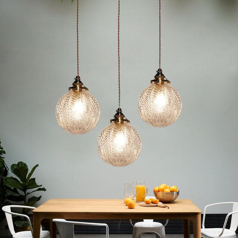Vintage Style Lotus Pattern Glass Globe Pendant Light for Kitchen Diner