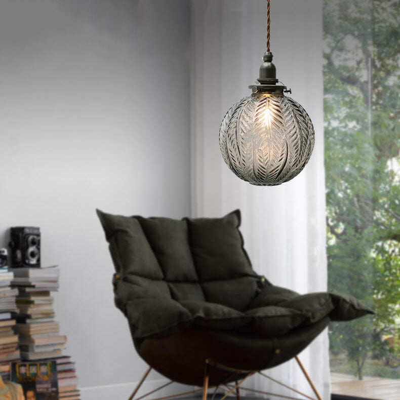 Vintage Style Lotus Pattern Glass Globe Pendant Light for Kitchen Diner