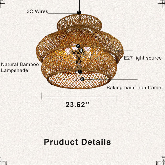 Vintage Rattan 3-Tier Chandelier Light Fixture for Bohemian Living Room