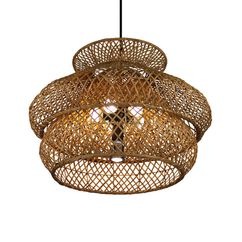 Vintage Rattan 3-Tier Chandelier Light Fixture for Bohemian Living Room