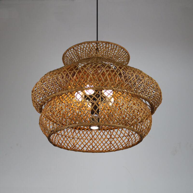 Vintage Rattan 3-Tier Chandelier Light Fixture for Bohemian Living Room