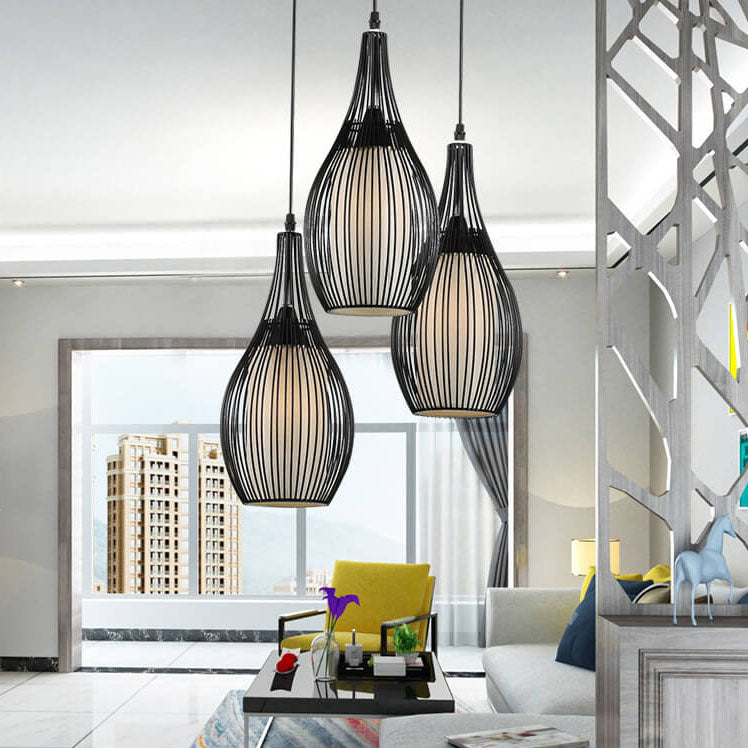 Rustic Black Iron Teardrop 3-Light Hanging Chandelier for Dining Room