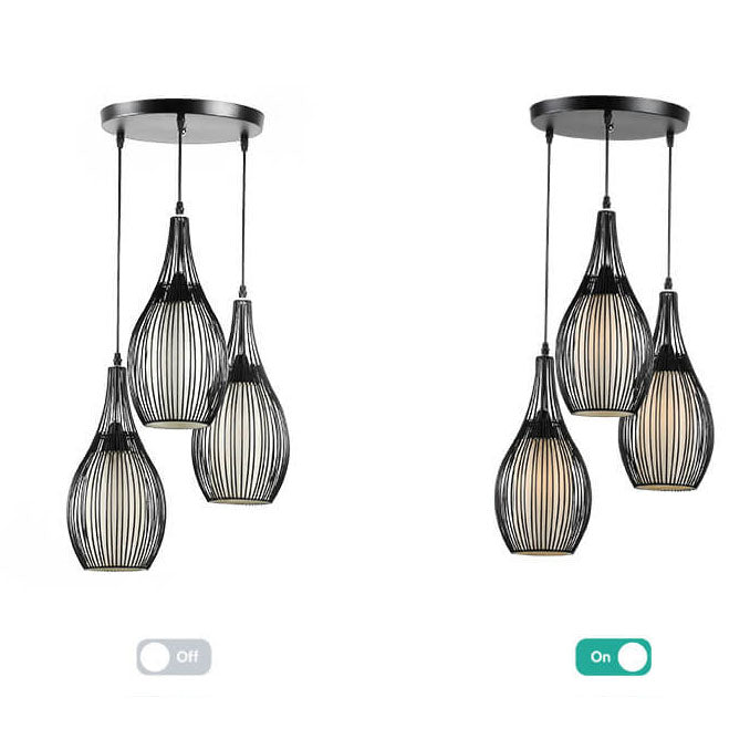 Rustic Black Iron Teardrop 3-Light Hanging Chandelier for Dining Room