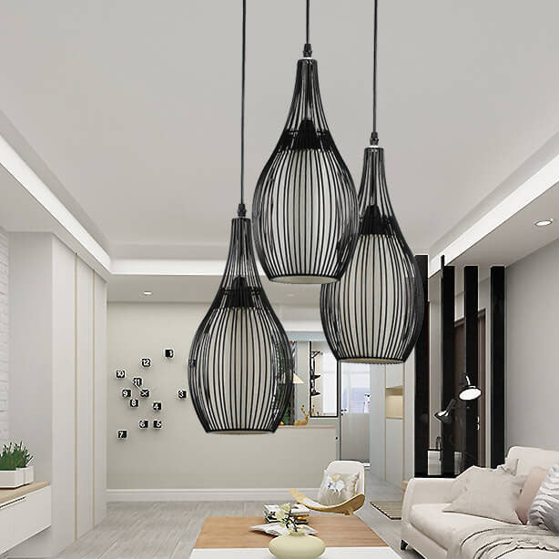 Rustic Black Iron Teardrop 3-Light Hanging Chandelier for Dining Room