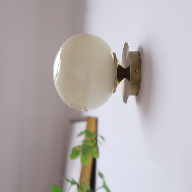 Rustic Industrial Black Iron and Glass Round Wall Sconce Lamp for Hallway