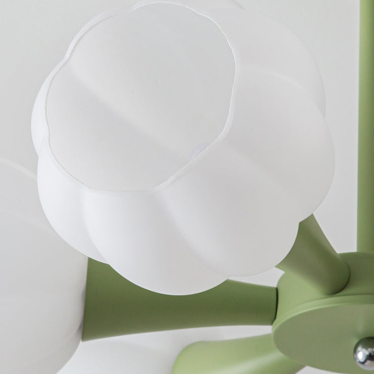 Minimalist Cream Iron & Glass Flower Chandelier for Living Room 4/6 Light