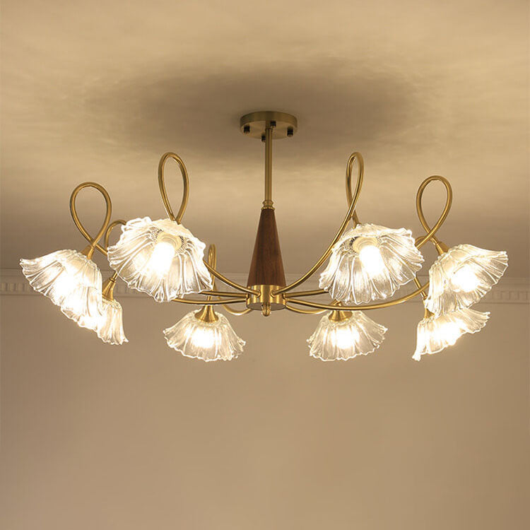 Vintage Floral Copper Glass Chandelier Fixture for Living Room Decor