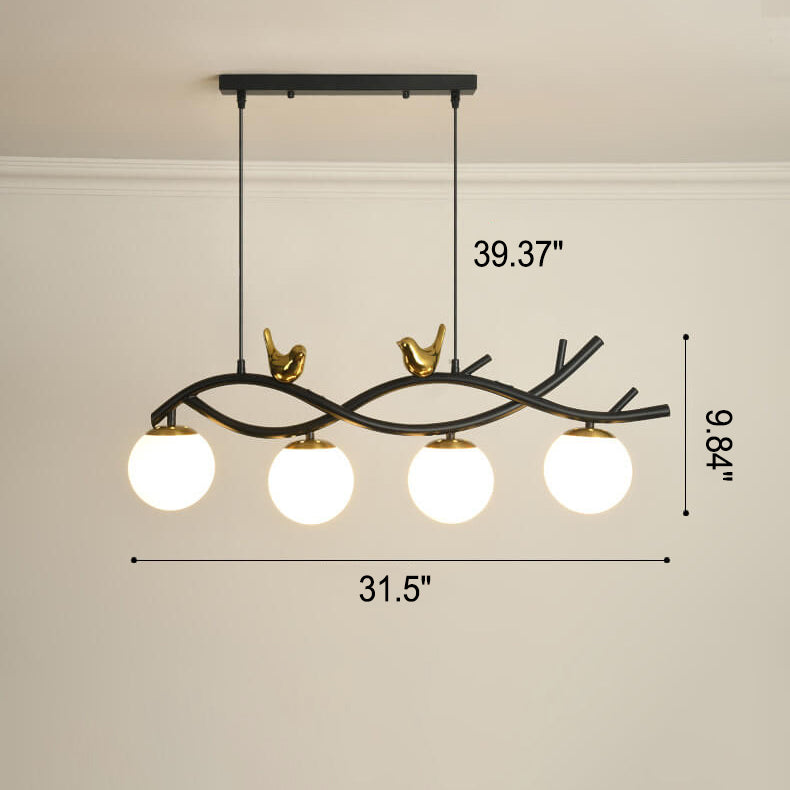 Elegant White Nordic Bird 4-Light Chandelier for Dining Room & Living Room