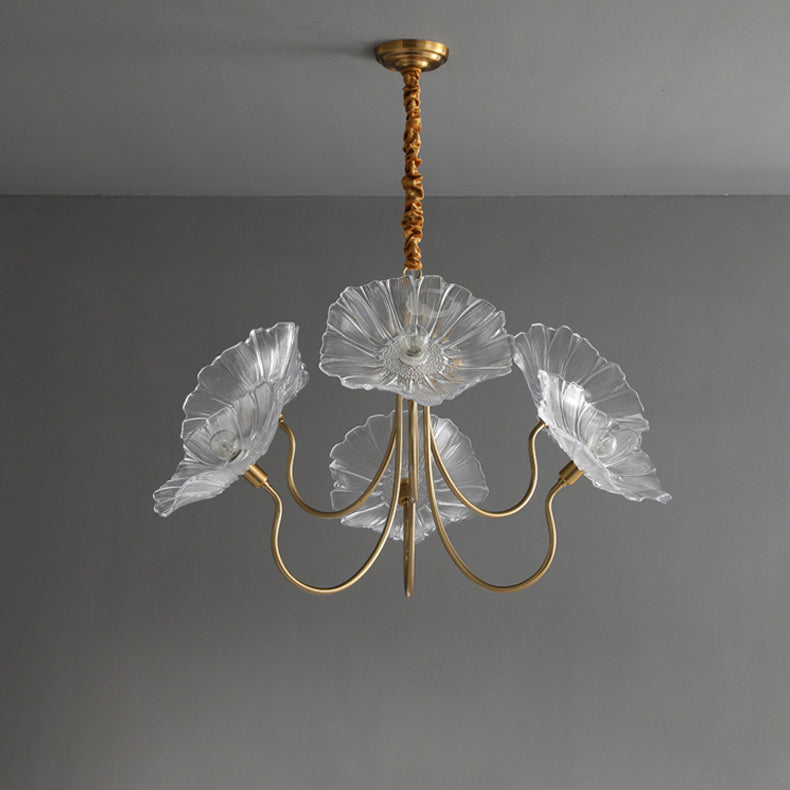 Vintage Gold Finished 6-Light Flower Glass Shade Chandelier for Bedroom
