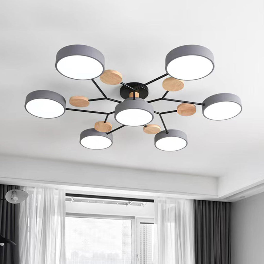 Sputnik Style Metal & Wood Chandelier Ceiling Light for Kids' Room