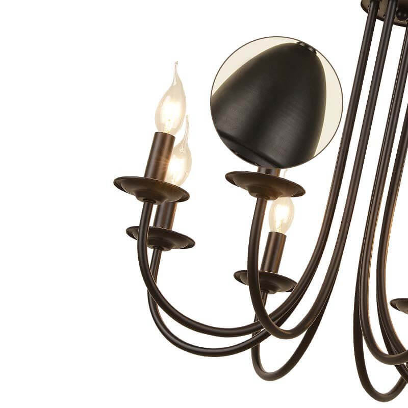 Elegant Black Wrought Iron Curved 6/8-Light Chandelier for Dining Room