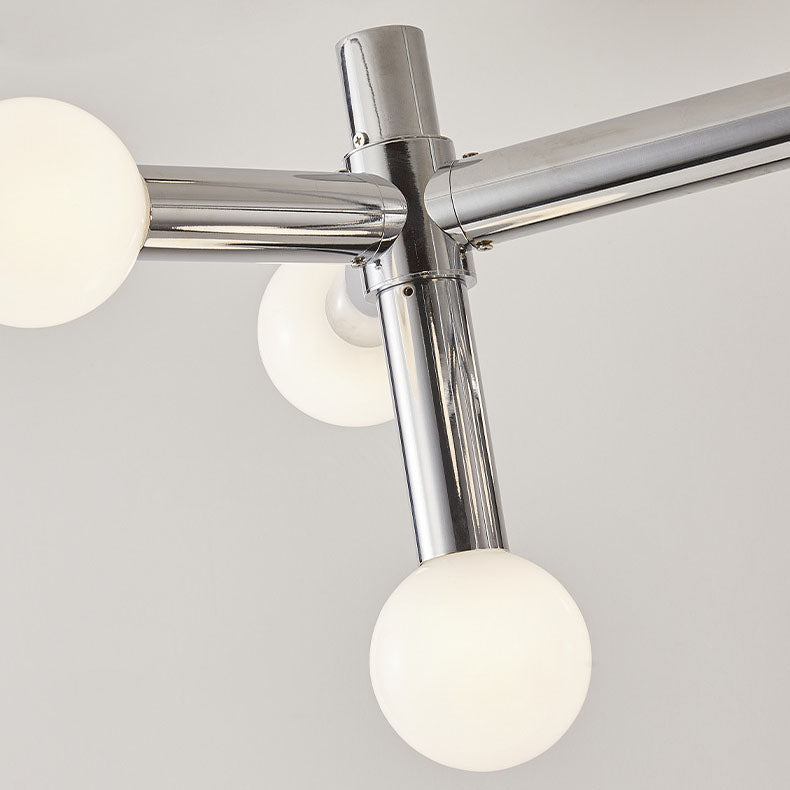 Mid-Century Modern Silver Iron 10-Light Glass Ball Chandelier for Living Room