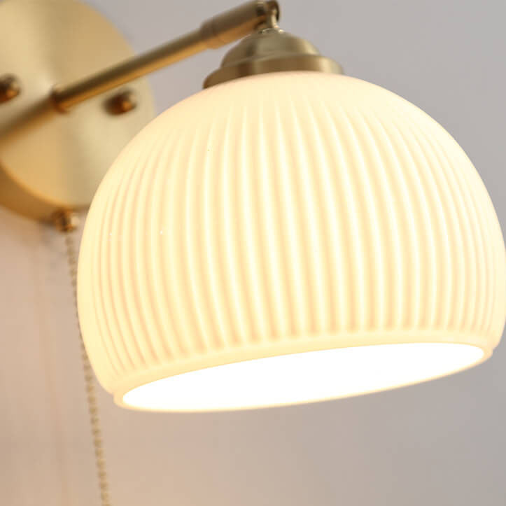 Nordic White Glass and Brass Striped Wall Sconce Lamp for Bedroom