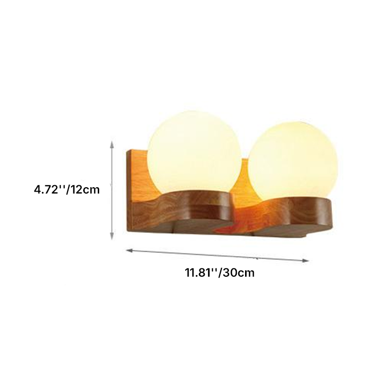 Modern Nordic Rubberwood Glass Ball 1/2-Light Wall Sconce for Bedroom
