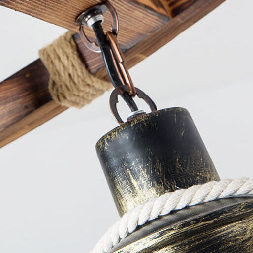 Rustic Industrial 2-Light Wooden and Metal Chandelier for Kitchen Island