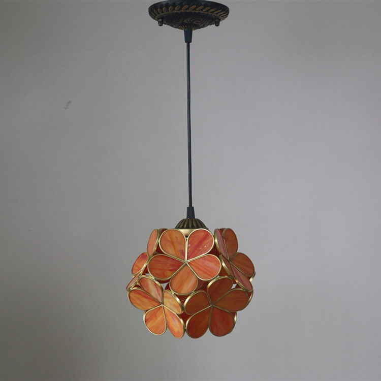 Antique Rose Stained Glass 1-Light Pendant Fixture for Dining Room