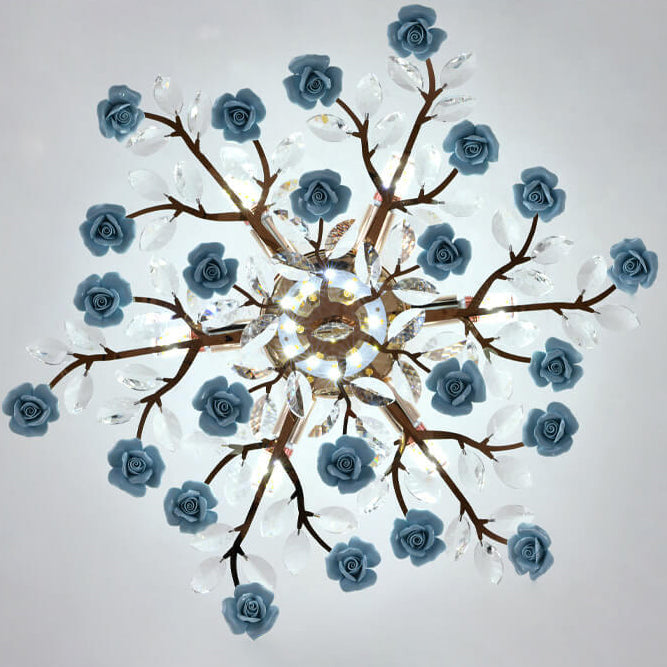 Elegant Rose Gold Iron Ceramic Crystal Chandelier for Dining Room