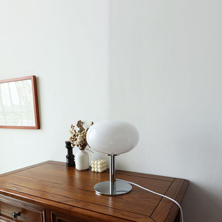 Modern Nordic Round Iron and Glass Table Lamp for Bedroom Decor