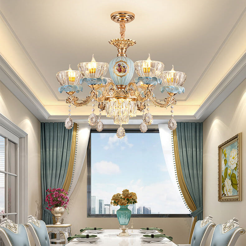 Elegant European Floral Crystal Chandelier in Zinc Alloy for Living Room