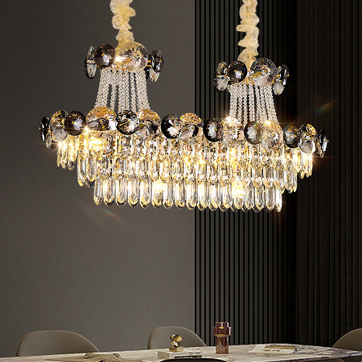Modern Crystal Half Round Ball Iron Chandelier for Living Room, 8-24 Lights