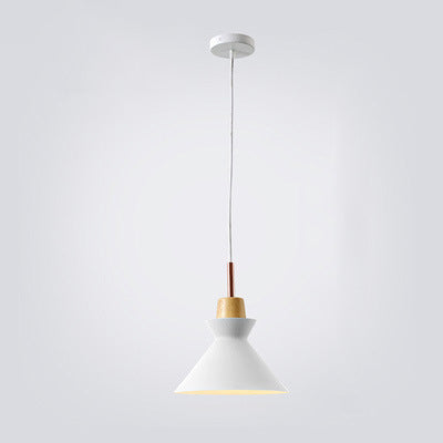 Scandinavian Oak Wood and Iron Cone Dome Pendant Light for Living Room