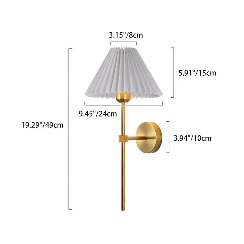 Antique Beige Pleated Fabric Shade Wall Sconce Lamp for Bedroom Decor