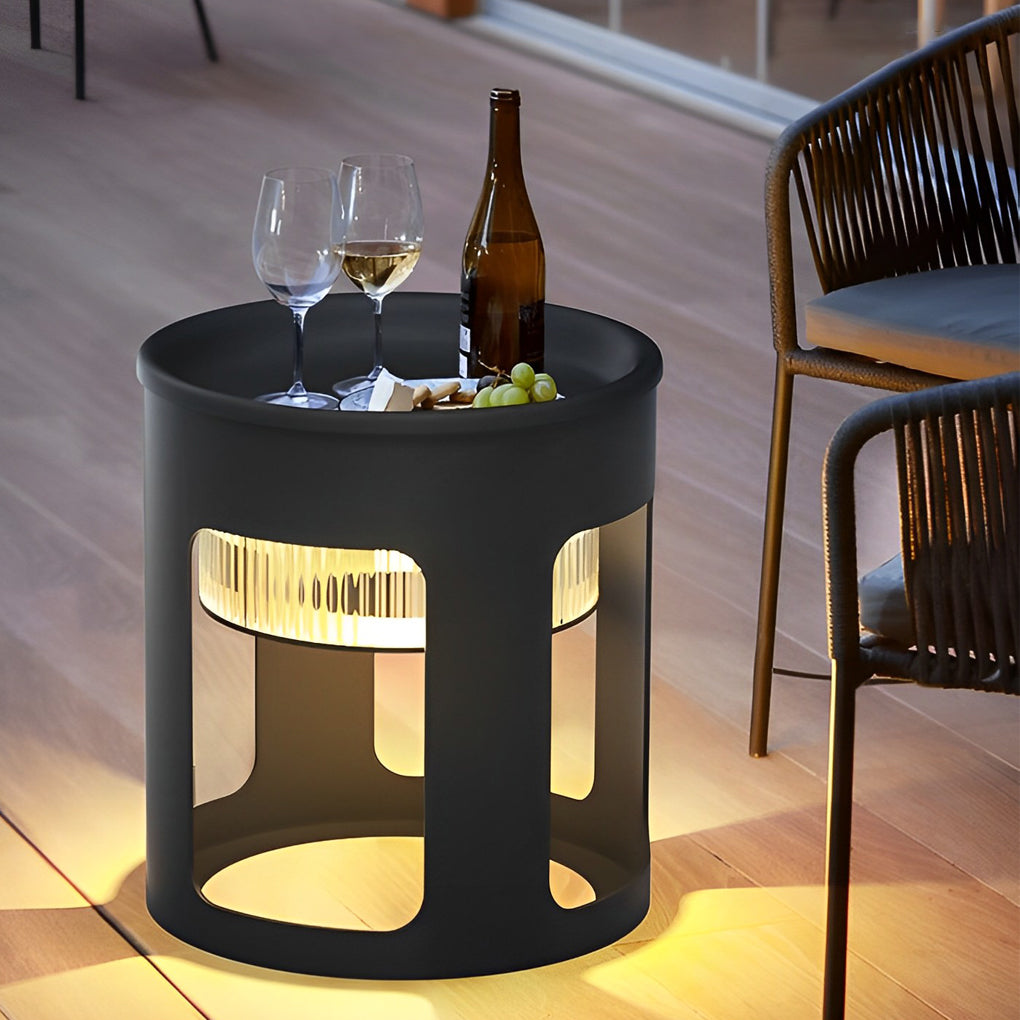 Modern White Round Solar-Powered LED Table Lamp for Outdoor Use