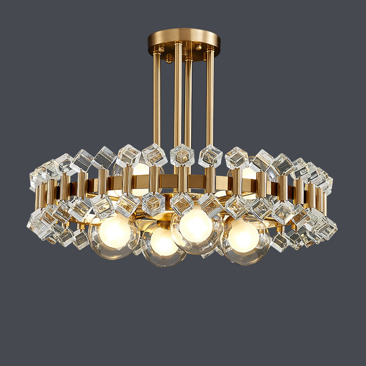 Modern Gold Finish Chandelier with Colorful Glass Shades for Living Room