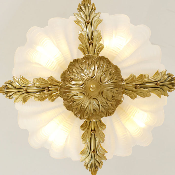 Elegant Brass and Glass 3/4 Light Shell Chandelier for Living Room