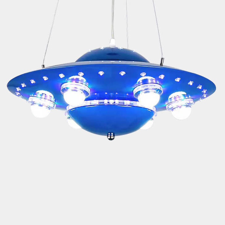 Kids' Modern Spaceship LED Chandelier in Iron & Glass for Bedroom Decor